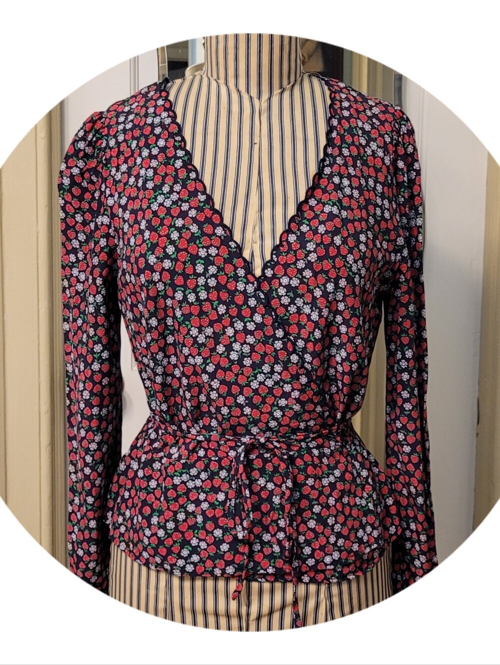 & Other Stories Strawberry Print Wrap Blouse, Sz 40/6